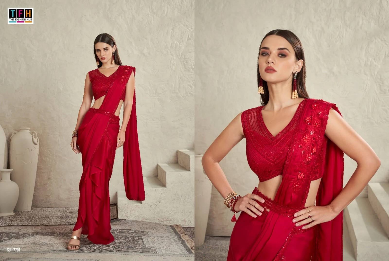 Tfh Super Star Vol 2 Imported Sartin Silk Wholesale Fancy Saree Catalog — Wholesale Sarees, MPA wholesale from Surat — view 8